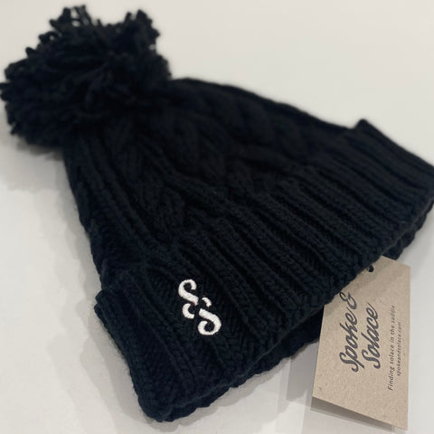 Cable Knit Melange Beanie - Monochrome logo - Spoke & Solace