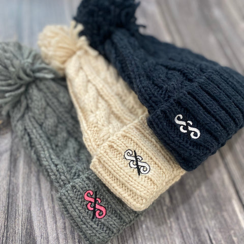 Cable Knit Melange Beanie - Monochrome logo - Spoke & Solace